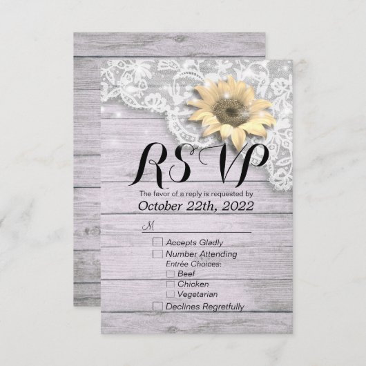Hochzeit RSVP Reply Chic Lace Sonnenblumenleuchten (Vorne/Hinten)
