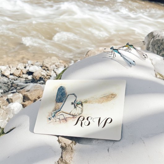 Hochzeit RSVP Reply Dragonfly Paating Liebe Herz Einladungspostkarte