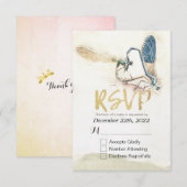 Hochzeit RSVP Reply Dragonfly Paating Liebe Herz Karte (Vorne/Hinten)