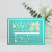 Hochzeit RSVP Reply Gold Ananas Couple Aquamarine (Stehend Vorderseite)