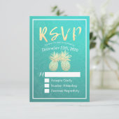 Hochzeit RSVP Reply Gold Ananas Couple Aquamarine (Stehend Vorderseite)