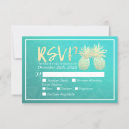 Hochzeit RSVP Reply Gold Ananas Couple Aquamarine  Karte
