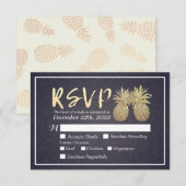 Hochzeit RSVP Reply Gold Ananas Couple Navy Blue Karte (Vorne/Hinten)