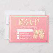 Hochzeit RSVP Reply Gold Ananas Couple Pink Rose (Vorderseite)