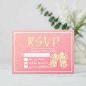 Hochzeit RSVP Reply Gold Ananas Couple Pink Rose (Stehend Vorderseite)