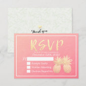 Hochzeit RSVP Reply Gold Ananas Couple Pink Rose Karte (Vorne/Hinten)