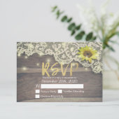 Hochzeit RSVP Reply Lace Sunflower Barn Wood Light (Stehend Vorderseite)