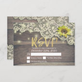 Hochzeit RSVP Reply Lace Sunflower Barn Wood Light (Vorne/Hinten)