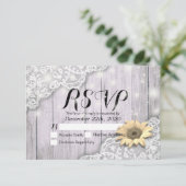 Hochzeit RSVP Reply Lace Sunflower Barn Wood Light (Stehend Vorderseite)