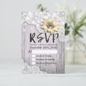 Hochzeit RSVP Reply Lace Sunflower Barn Wood Light Karte (Stehend Vorderseite)