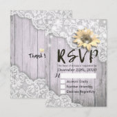 Hochzeit RSVP Reply Lace Sunflower Barn Wood Light Karte (Vorne/Hinten)