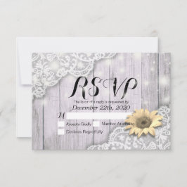 Hochzeit RSVP Reply Lace Sunflower Barn Wood Light Karte