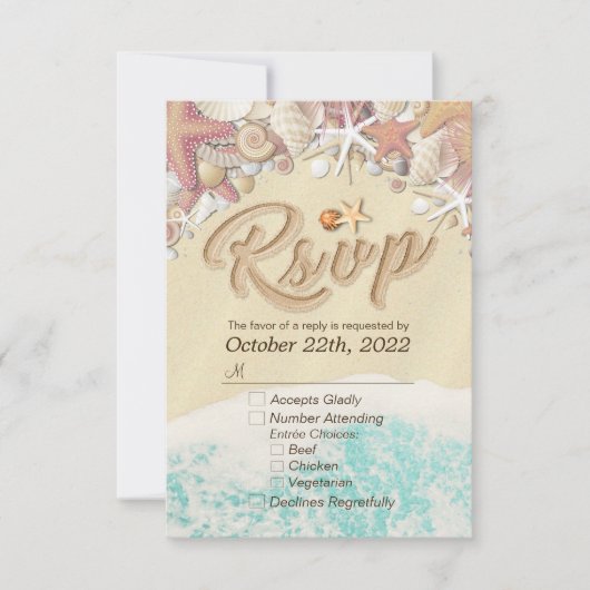 Hochzeit RSVP Reply Summer Beach Starfish Seashell (Vorderseite)