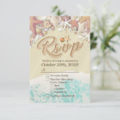 Hochzeit RSVP Reply Summer Beach Starfish Seashell Karte (Stehend Vorderseite)