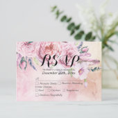 Hochzeit RSVP Reply Watercolor Boho Floral Feather Karte (Stehend Vorderseite)