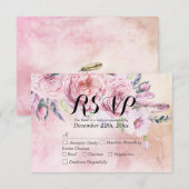 Hochzeit RSVP Reply Watercolor Boho Floral Feather Karte (Vorne/Hinten)