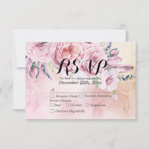 Hochzeit RSVP Reply Watercolor Boho Floral Feather Karte