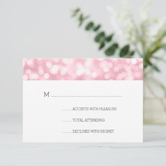 Hochzeit RSVP Rose Blush Pink Bokeh Lights (Stehend Vorderseite)