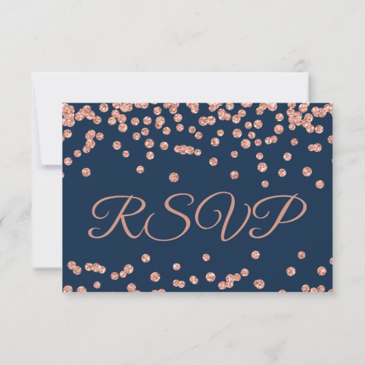 Hochzeit RSVP Rose Gold Glitzer Confetti Navy Blue (Rückseite)