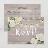 Hochzeit RSVP Rustic Wood Hydrangea String Lights Einladungspostkarte (Vorne/Hinten)