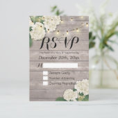 Hochzeit RSVP Rustic Wood Hydrangea String Lights Karte (Stehend Vorderseite)