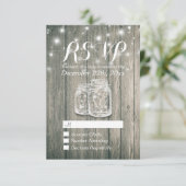 Hochzeit RSVP Rustic Wood & Mason Jar String Light Karte (Stehend Vorderseite)