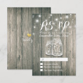 Hochzeit RSVP Rustic Wood & Mason Jar String Light Karte (Vorne/Hinten)
