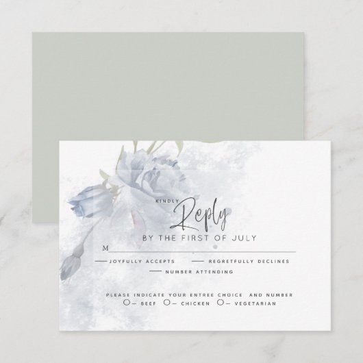 Hochzeit RSVP | Rustikale Aquarellfarbe Dusty Blue Karte (Vorne/Hinten)