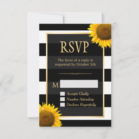 Hochzeit RSVP Rustikale Sonnenblume Schwarz-weiß S Karte (Vorderseite)