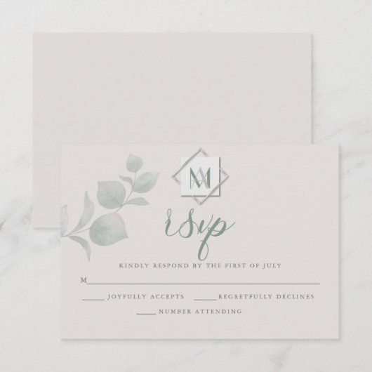 Hochzeit RSVP | Silver Sage Eukalyptus Karte (Vorne/Hinten)