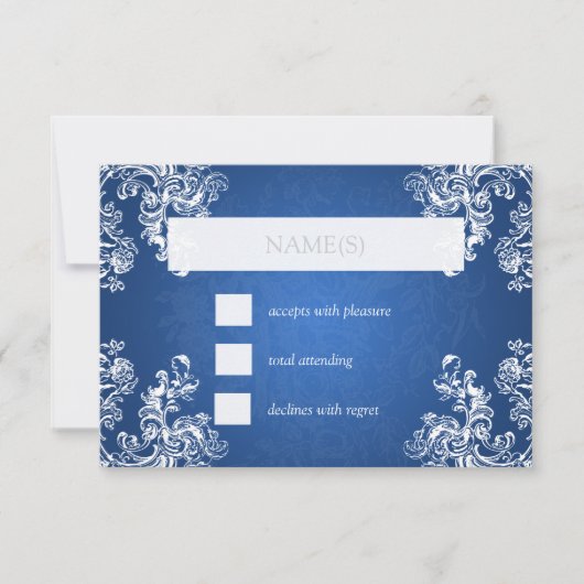 Hochzeit RSVP Vintage Wirbel 2 Saphire Blue (Vorderseite)