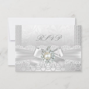 Hochzeit RSVP Weiße Perlen-Spitze-Damaskus-Diamant Karte