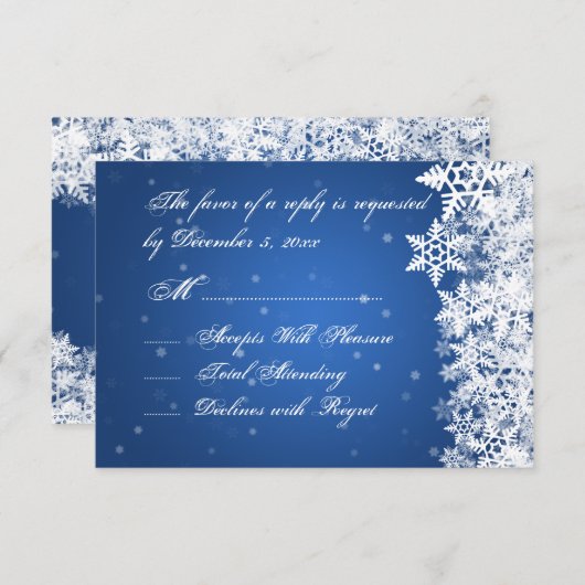 Hochzeit RSVP Winter Snowflakes Blue Saphir (Vorne/Hinten)