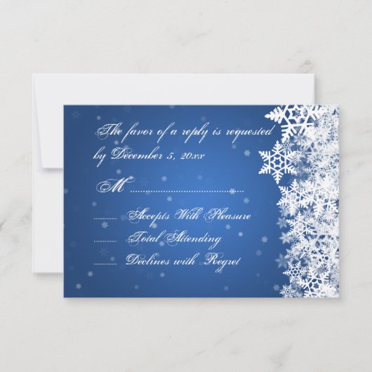 Hochzeit RSVP Winter Snowflakes Blue Saphir Karte (Vorderseite)