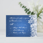 Hochzeit RSVP Winter Snowflakes Blue Saphir Karte (Stehend Vorderseite)
