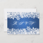 Hochzeit RSVP Winter Snowflakes Blue Saphir Karte (Rückseite)