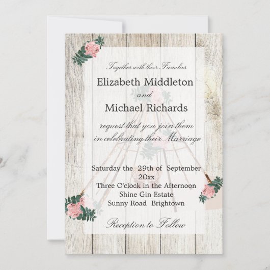 Hochzeit Rustic Boho Chic Teepee Einladung (Vorderseite)