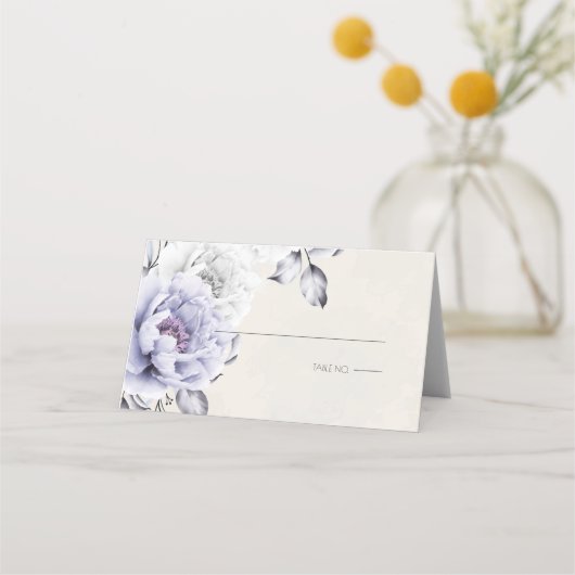 Hochzeit | Rustic Lilac and Alabaster Peony Floral Platzkarte (Vorderseite)