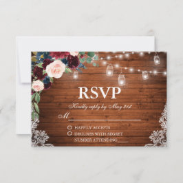 Hochzeit Rustic Wood Burgundy Blue Floral UAWG RSVP Karte