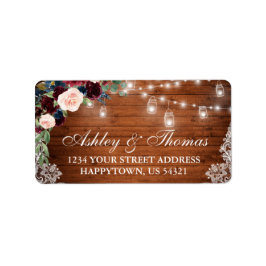 Hochzeit Rustic Wood Jar Lights Lace Floral Adress Adressaufkleber