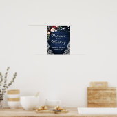 Hochzeit rustikal blaues Holz Spitze Burgundy Blue Poster (Küche)
