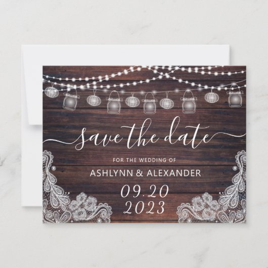 Hochzeit rustikal Holz Mason Jar Lights SAVE THE D Date (Vorderseite)
