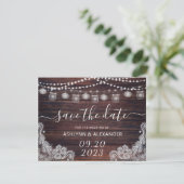 Hochzeit rustikal Holz Mason Jar Lights SAVE THE D Date (Stehend Vorderseite)
