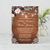 Hochzeit rustikale Holz Lichter Jars Lace Floral Einladung (Stehend Vorderseite)