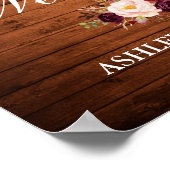 Hochzeit rustikale Holzleuchten Burgund Floral Poster (Ecke)