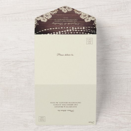 Hochzeit rustikale Holzsaitenleuchten Elfenbeinspi All In One Einladung (Außenbereich)