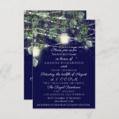 Hochzeit rustikales Holz Golden Jar Lights Blue Na Einladung (Vorne/Hinten)