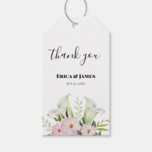 Hochzeit sanfte weiße Calla Lily Rose Wasserfarbe Geschenkanhänger