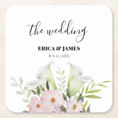 Hochzeit sanfte weiße Calla Lily Rose Wasserfarbe Rechteckiger Pappuntersetzer (Vorderseite)