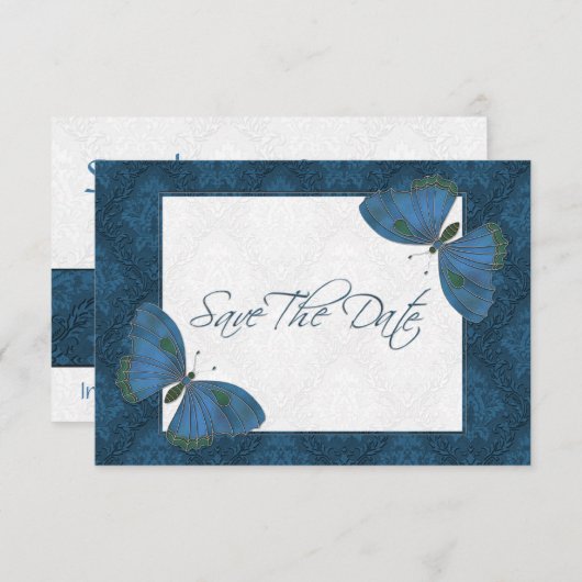 Hochzeit Save the Date Butterfly Brocade Blau (Vorne/Hinten)